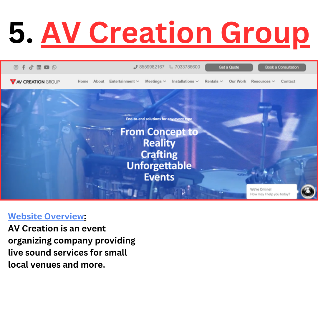AV Creation Group event company website and project overview