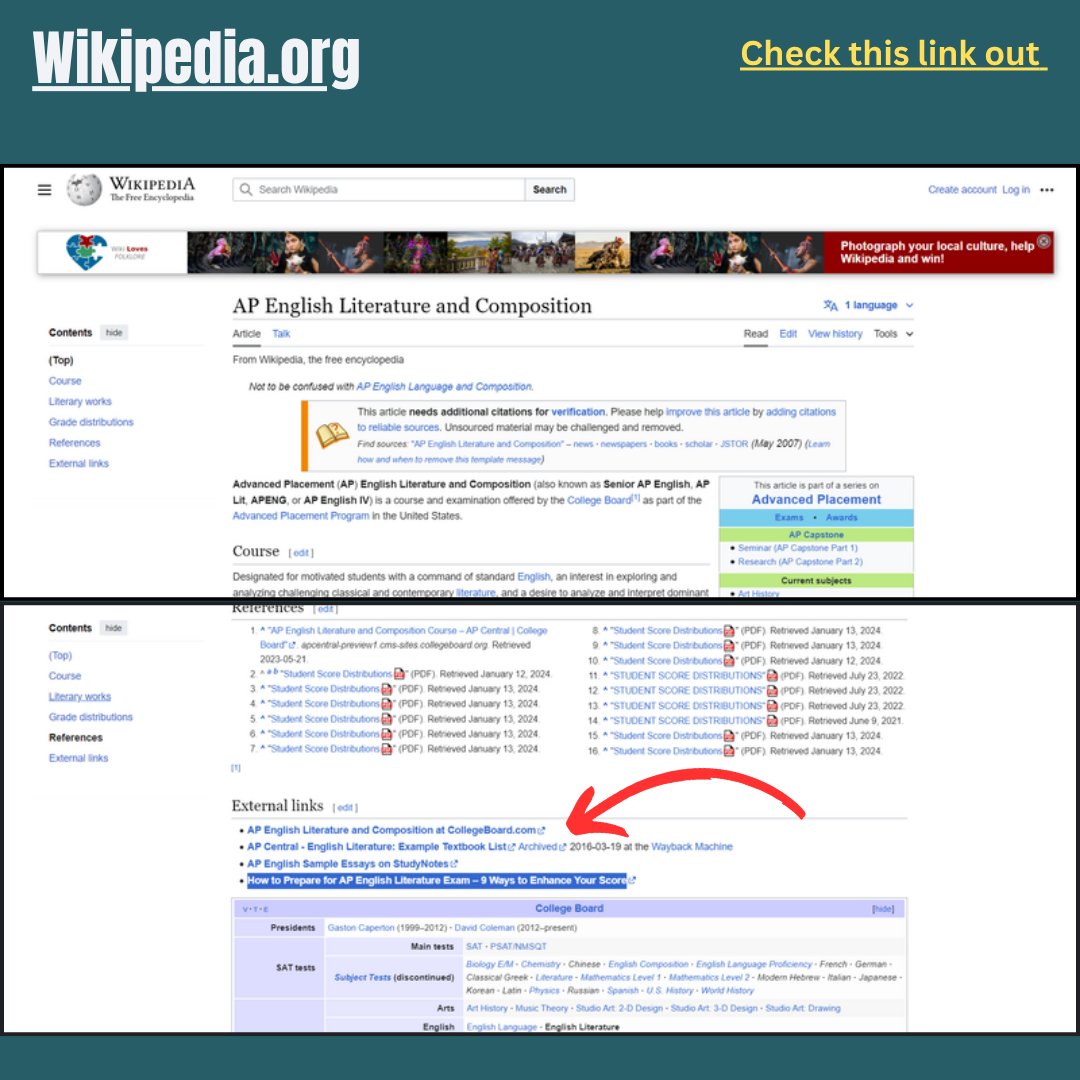 Boost My Class link placed on Wikipedia AP English Literature page