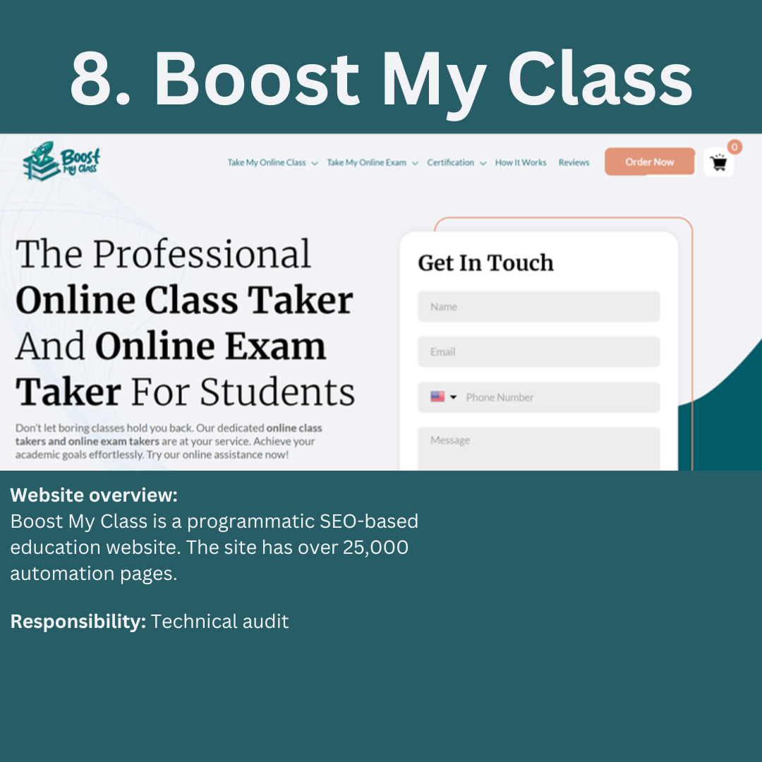 Boost My Class programmatic SEO education website project overview