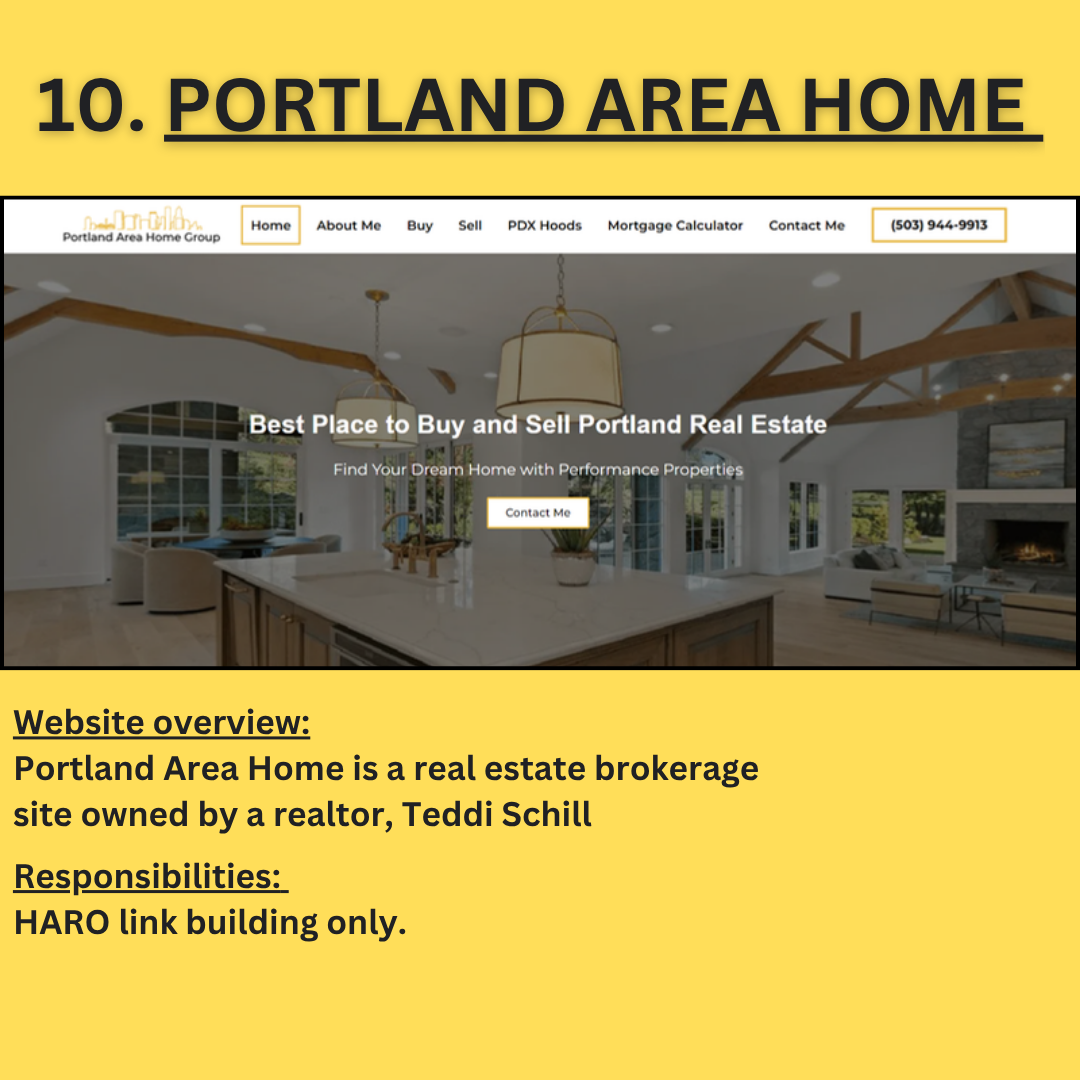 Portland Area Home real estate website and HARO link building overview