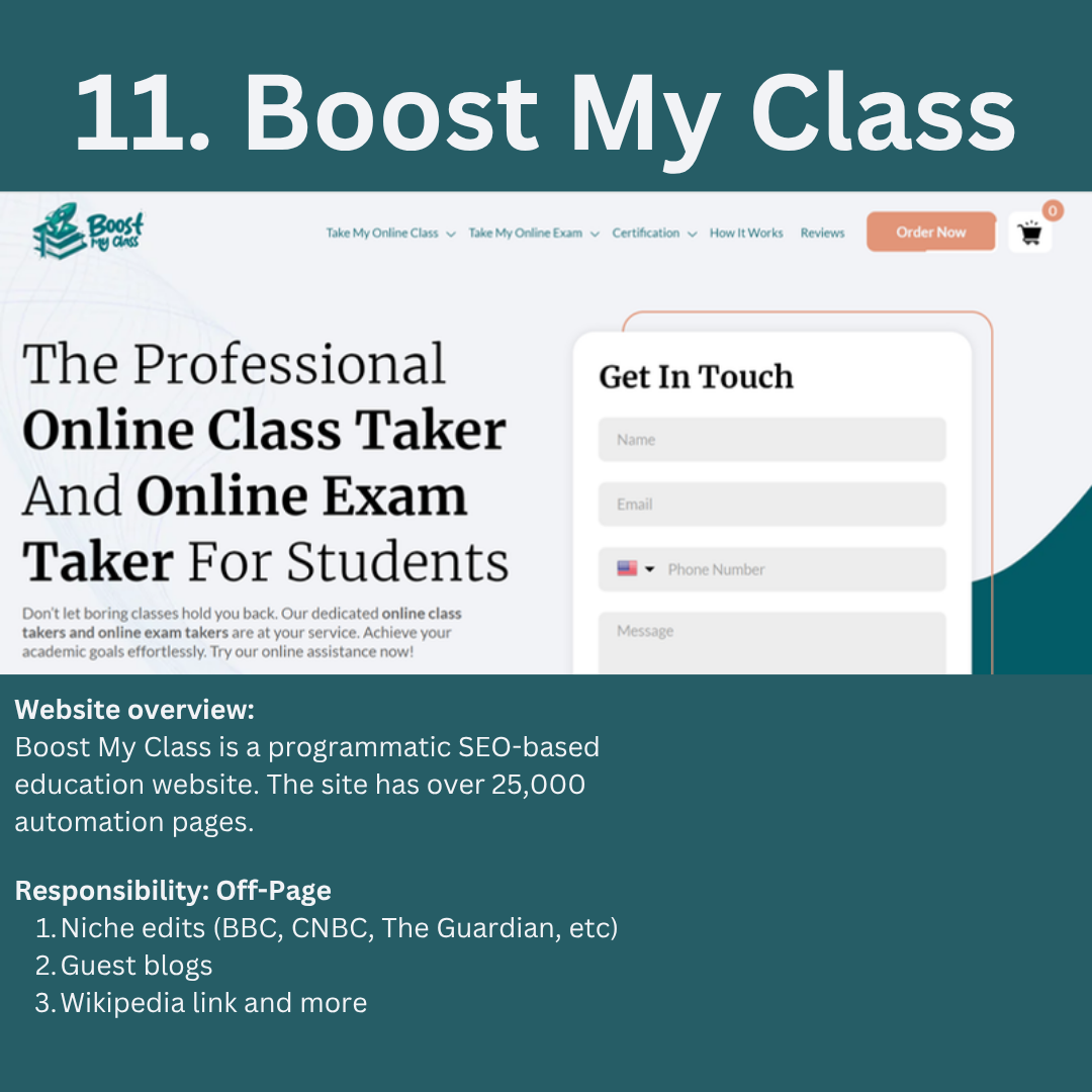 Boost My Class programmatic SEO website and off-page link building overview